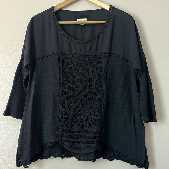 Anthropologie Meadow Rue Tayrona Lace Front Top Boho Whimsigoth Fairy Black XS - Picture 2 of 8